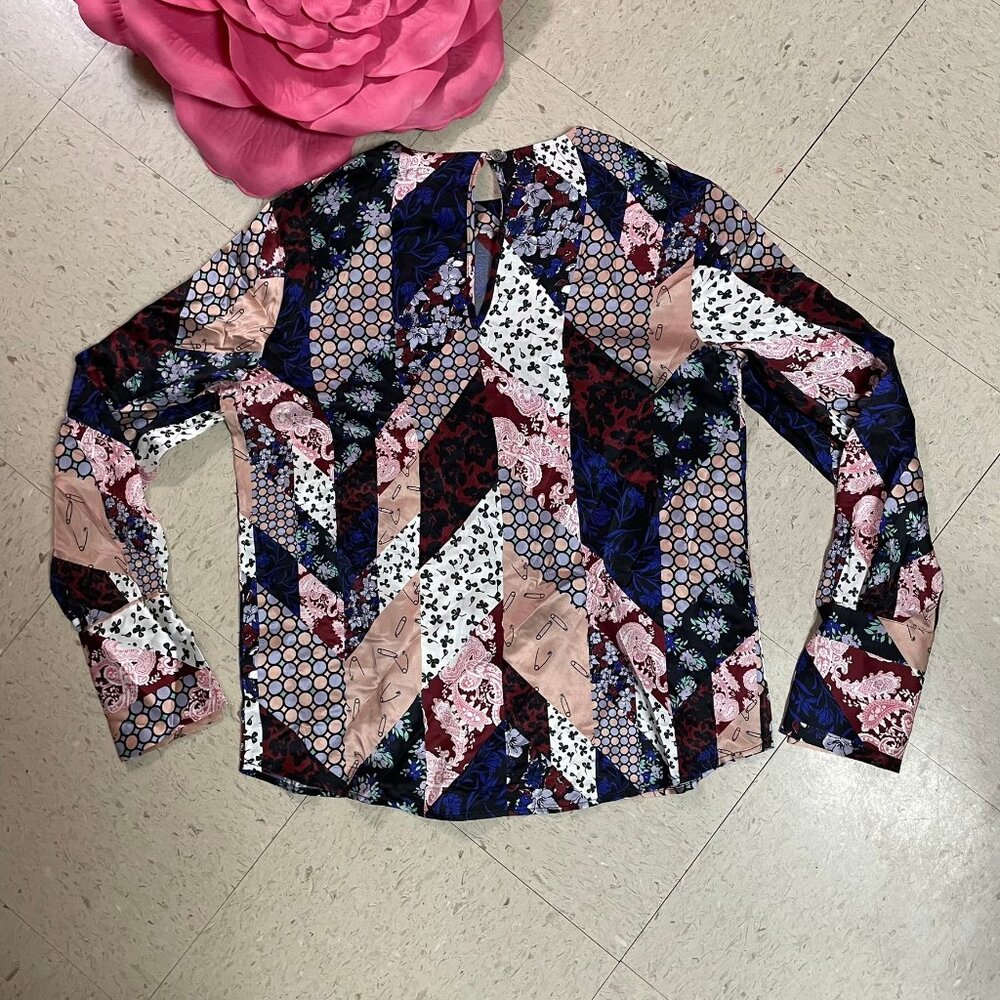 EQUIPMENT FEMME Sz S Patchwork Print 100% Silk Top Blouse Lightweight‎ SAMPLE - Picture 11 of 15